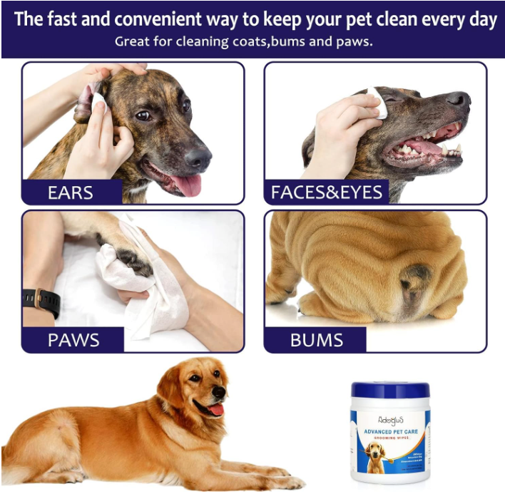 AdogluS Pet Wipes with Free Cotton Swabs – All-Purpose Grooming for Dogs & Cats