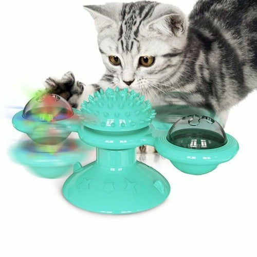 Interactive Whirling LED Cat Toy – Windmill Spinner with Suction Base