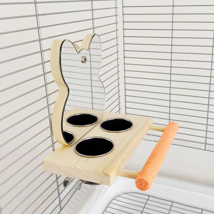 Interactive Parrot Puzzle Bird Toy – Stainless Steel Stand with Mirror and Treat Cup