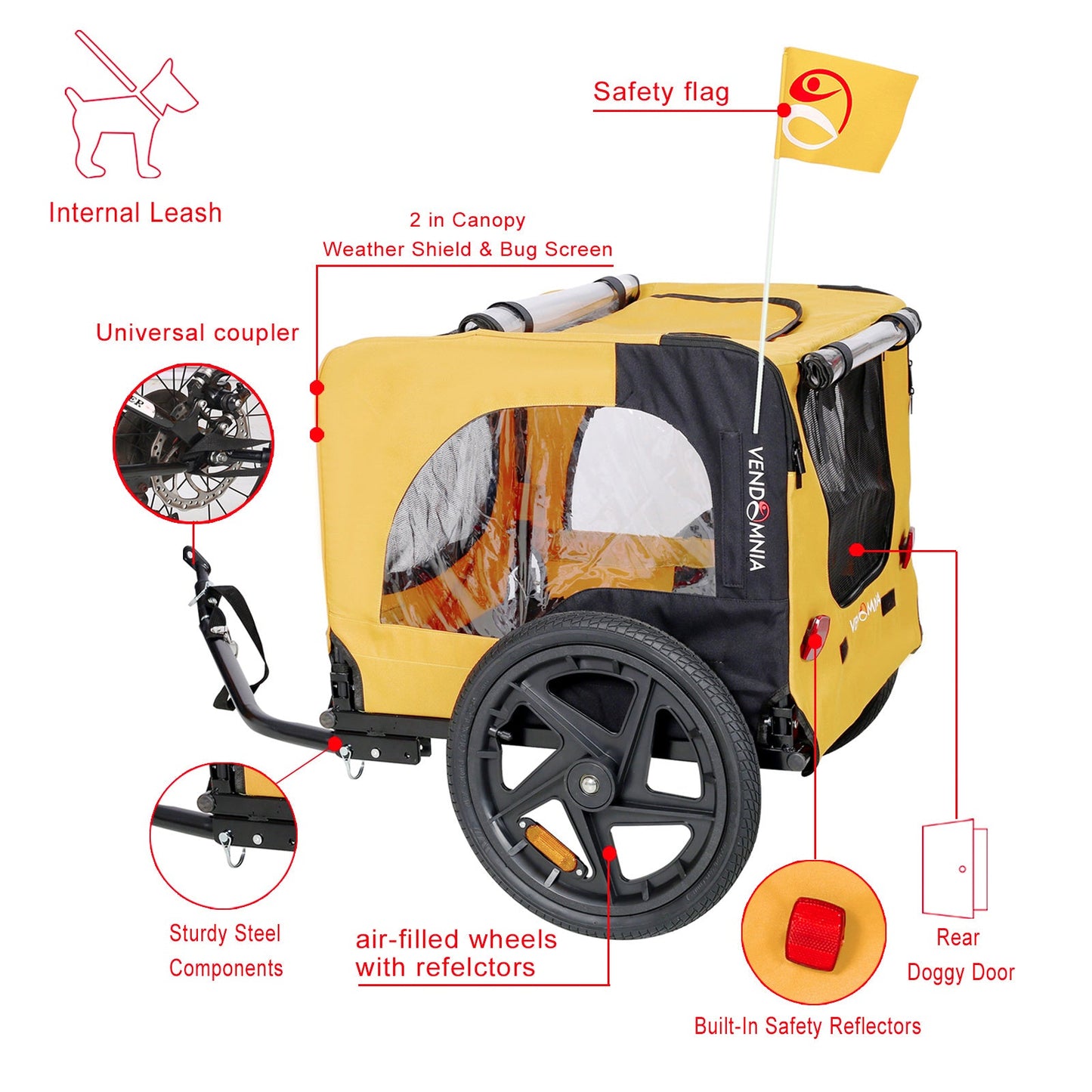 Yellow Outdoor Heavy-Duty Foldable Pet Stroller & Bicycle Trailer