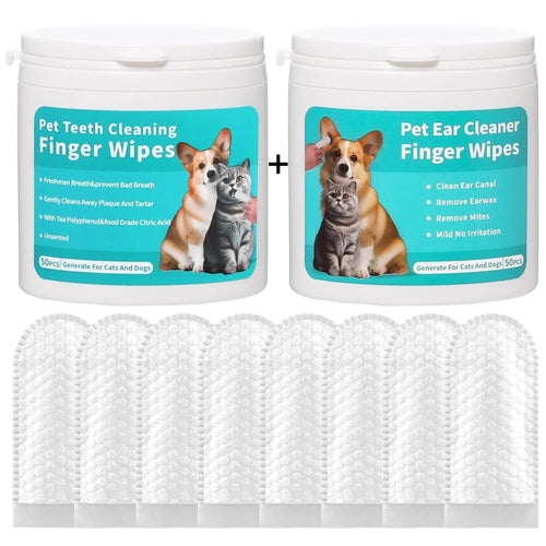 Disposable Pet Cleaning Wipes – Teeth & Ear Care (50 pcs Each)