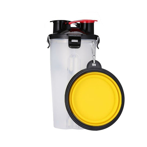 2-in-1 Dog Water Bottle with Food Container & Collapsible Bowl
