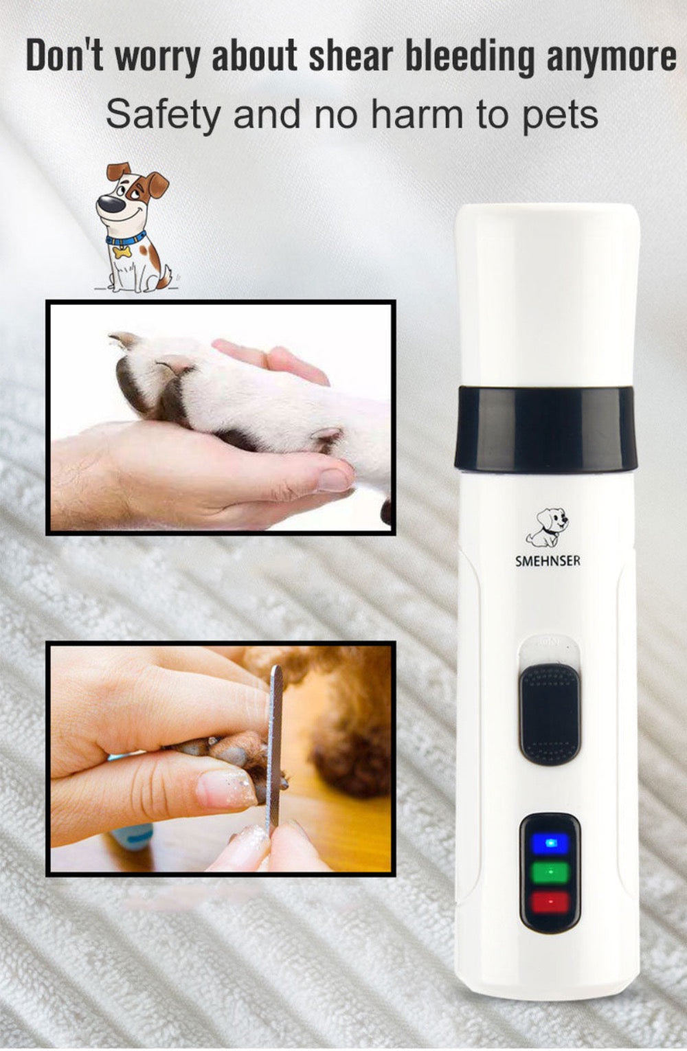 Cordless Pet Nail Trimmer – Rechargeable, Low-Noise Grinder with 2 Speeds