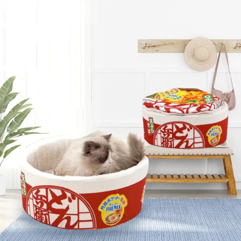 3-Piece Ramen Plush Pet Bed – Cozy Cat & Dog Sleeping Set