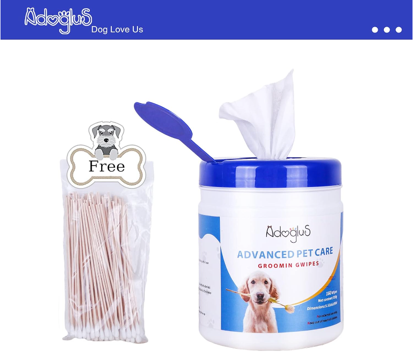 AdogluS Pet Wipes with Free Cotton Swabs – All-Purpose Grooming for Dogs & Cats