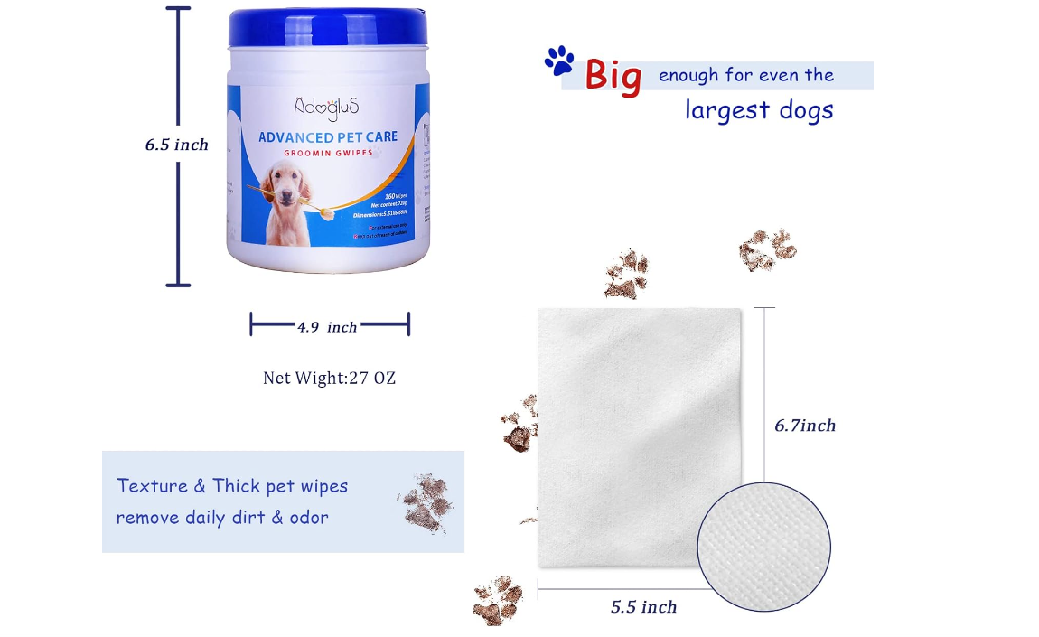 AdogluS Pet Wipes with Free Cotton Swabs – All-Purpose Grooming for Dogs & Cats