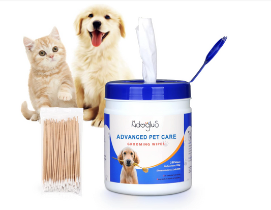 AdogluS Pet Wipes with Free Cotton Swabs – All-Purpose Grooming for Dogs & Cats