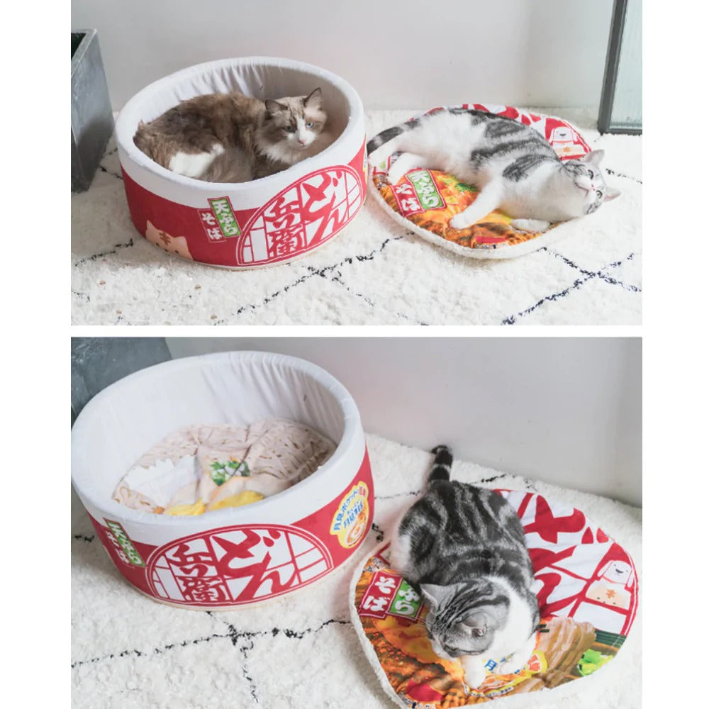 3-Piece Ramen Plush Pet Bed – Cozy Cat & Dog Sleeping Set