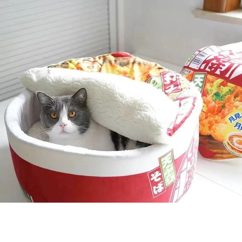 3-Piece Ramen Plush Pet Bed – Cozy Cat & Dog Sleeping Set