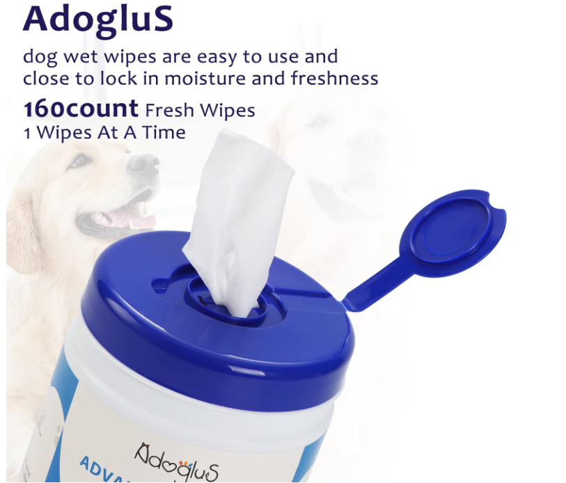 AdogluS Pet Wipes with Free Cotton Swabs – All-Purpose Grooming for Dogs & Cats