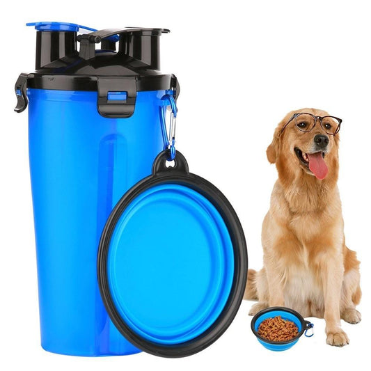 2-in-1 Dog Water Bottle with Food Container & Collapsible Bowl