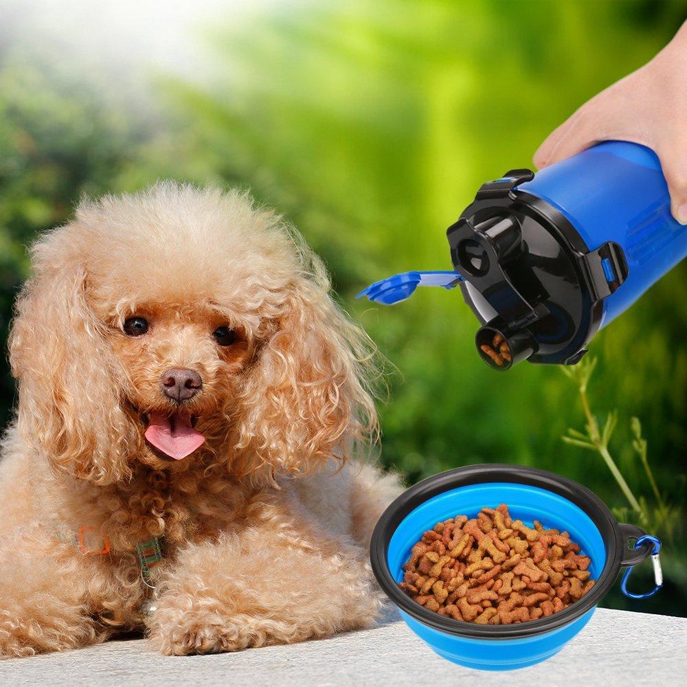 2-in-1 Dog Water Bottle with Food Container & Collapsible Bowl