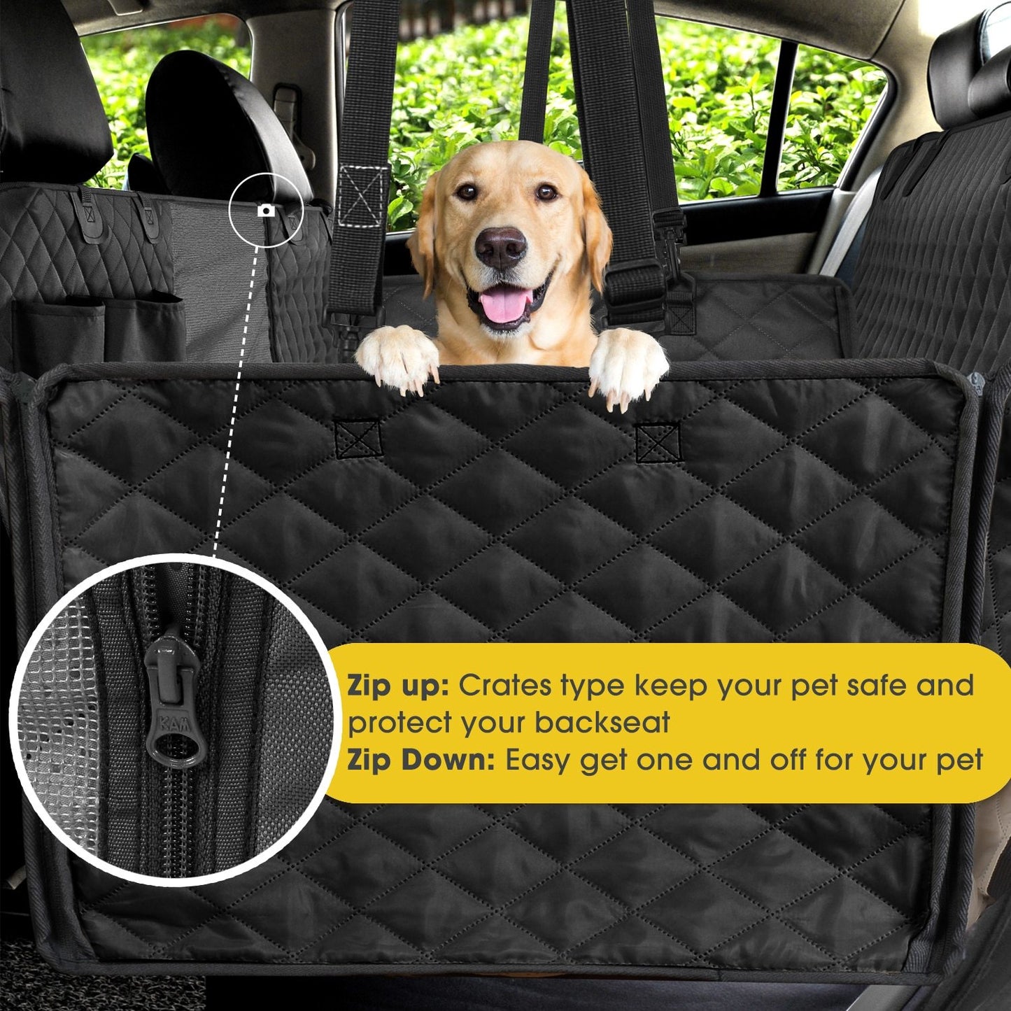 Waterproof Pet Car Seat Cover – Scratchproof Back Seat Protector with Belt & Door Straps